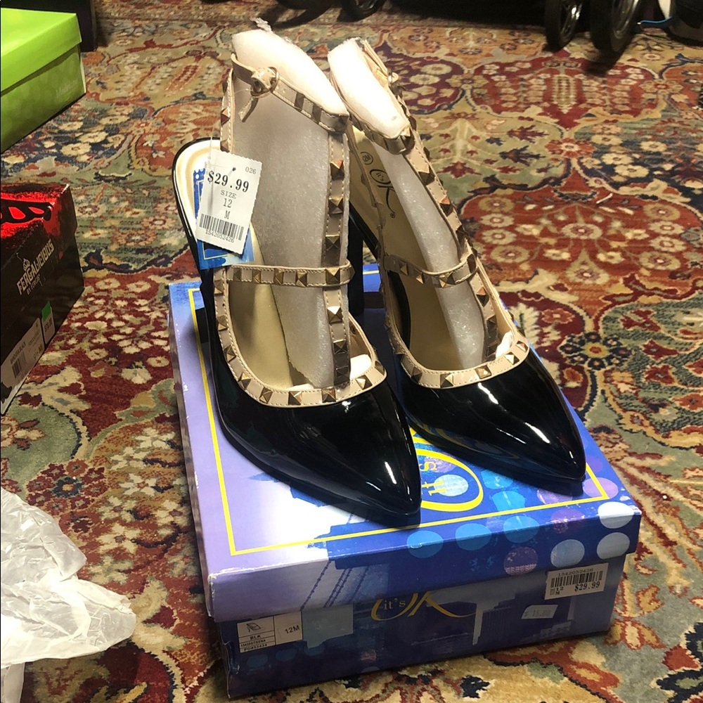 Elegant Black and Tan Studded Heels it’s ok
